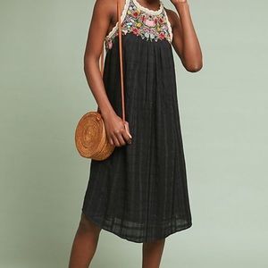 Anthropologie Akemi + Kin Embroidered Black Midi Dress Size XS